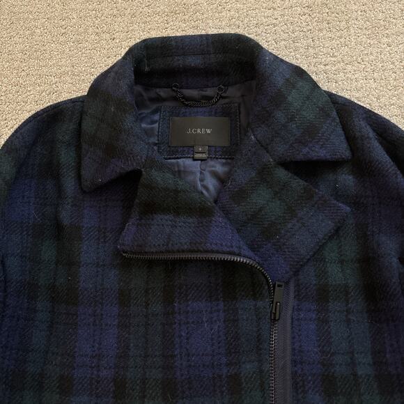 J. Crew Black Watch Tartan Wool Blue and Green Plaid Zip Up Winter Coat Size 0 - Picture 3 of 11